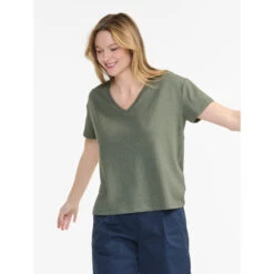 T-Shirt Col V En Coton Lin Aigle -Aigle t shirt col v en coton lin aigle 2